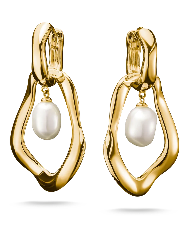 Thomas Sabo Damen Creolen mit Perlen-Anhänger Natural Beauty vergoldet, Sterlingsilber Gelbgold vergoldet Gelbgoldfarben