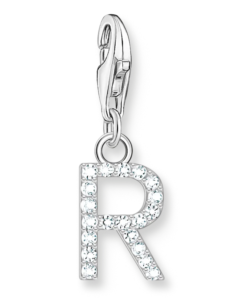 Thomas Sabo Damen Charm-Anhänger Buchstabe R mit weißen Steinen Silber, Sterlingsilber, Charm Club Collection Silberfarben