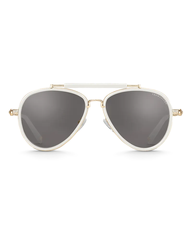 Thomas Sabo Herren Sonnenbrille HARRISON Pilotenform weiß und beige-gold, 188 Gelbgoldfarben