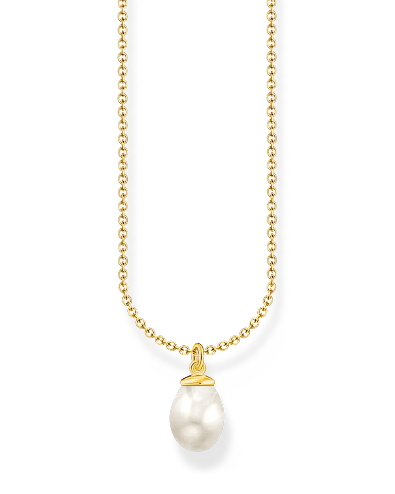 Thomas Sabo Damen Kette mit Perlen-Anhänger vergoldet, Sterlingsilber Gelbgold vergoldet, Charming Collection Gelbgoldfarben