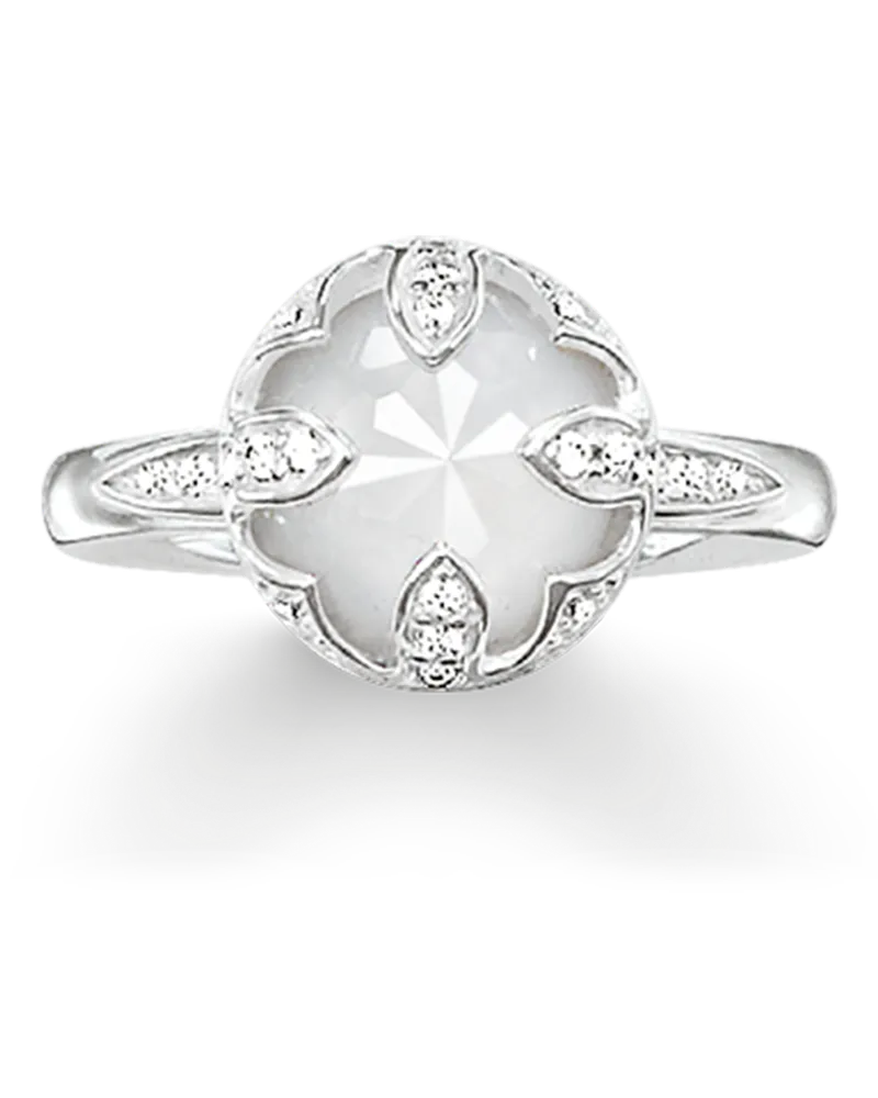 Thomas Sabo Damen Solitärring weißer Lotos, Sterlingsilber Silberfarben