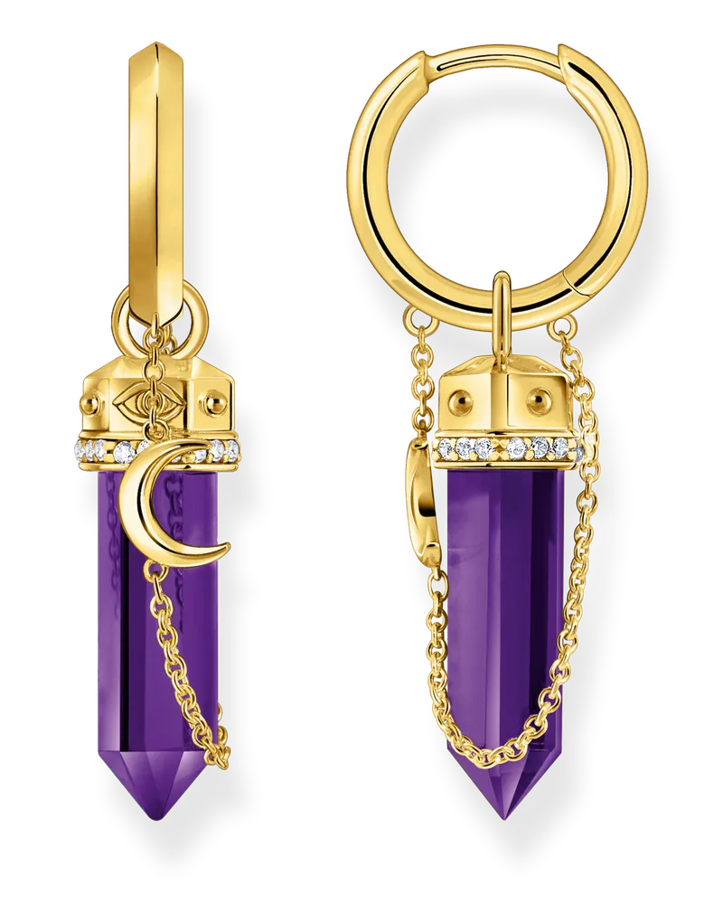 Thomas Sabo Damen Creolen mit Anhänger aus imitiertem Amethyst vergoldet, Sterlingsilber Gelbgold vergoldet Gelbgoldfarben