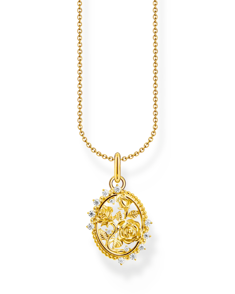 Thomas Sabo Damen Kette mit Anhänger Roses Romance vergoldet, Sterlingsilber Gelbgold vergoldet Gelbgoldfarben