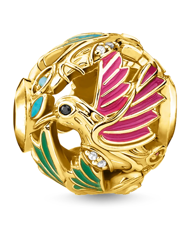 Thomas Sabo Damen Bead Kolibri gold, 925 Sterlingsilber vergoldet Gelbgold/ Glas-Keramik Stein/ Kaltemail/ synthetischer Korund/ Zirkonia, Karma Beads Gelbgoldfarben
