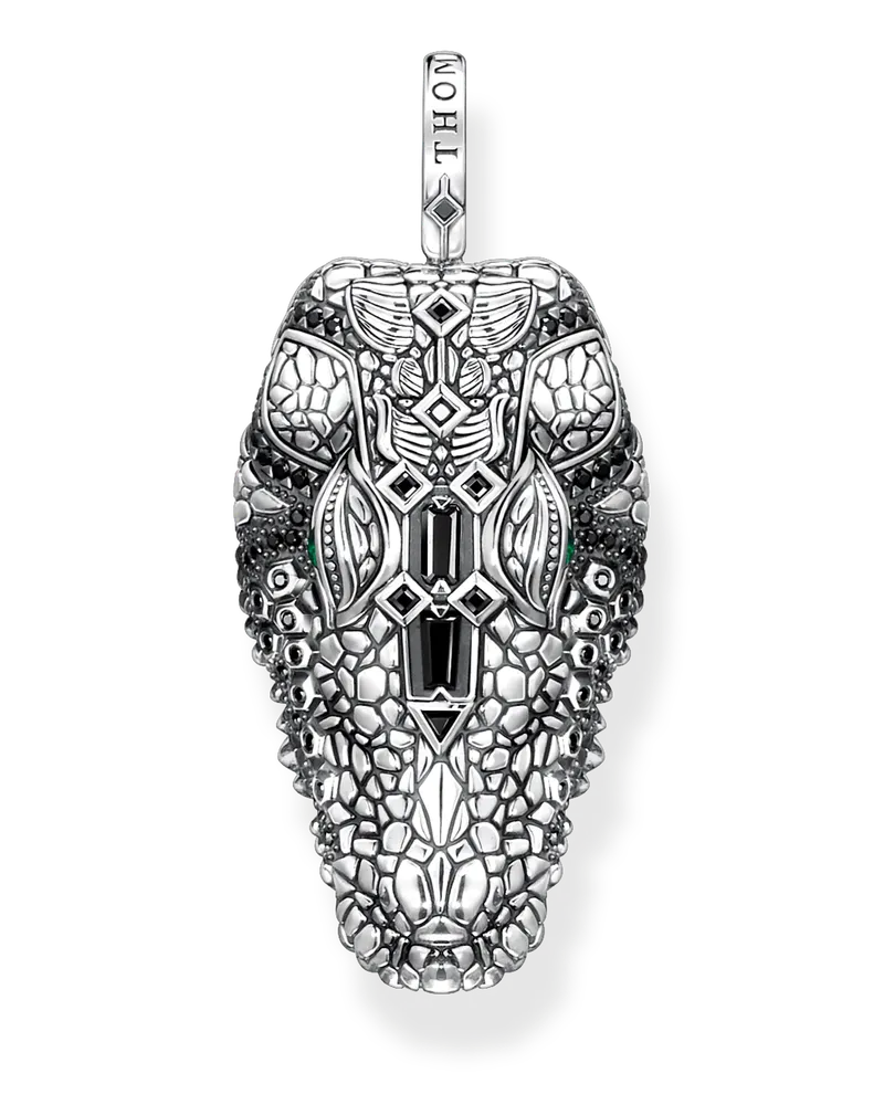 Thomas Sabo Herren Kettenanhänger Krokodilkopf mit schwarzen und grünen Steinen Silber geschwärzt, 925 Sterlingsilber geschwärzt/ Glas-Keramik Stein/ Zirkonia Grün