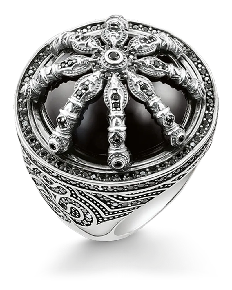 Thomas Sabo Damen Cocktailring schwarzes Karma Wheel, Sterlingsilber, Karma Beads Schwarz