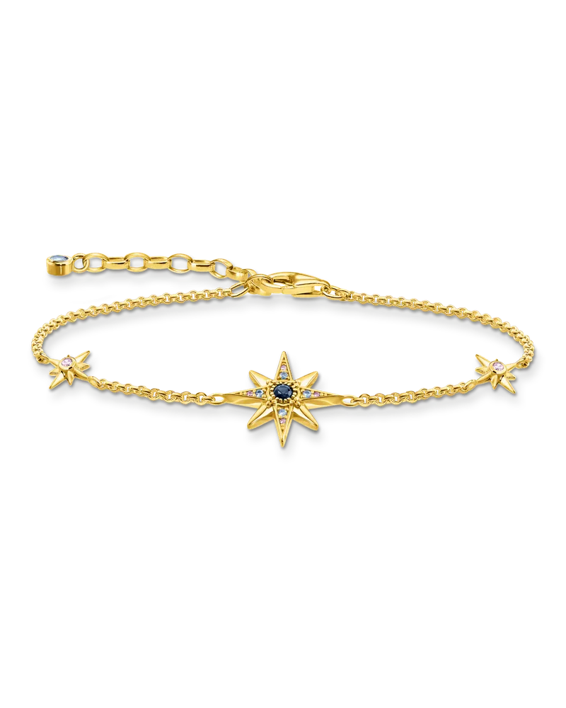 Thomas Sabo Damen Armband Royalty Stern mit Steine gold, 925 Sterlingsilber, vergoldet Gelbgold/ Glas-Keramik Stein Dunkelblau