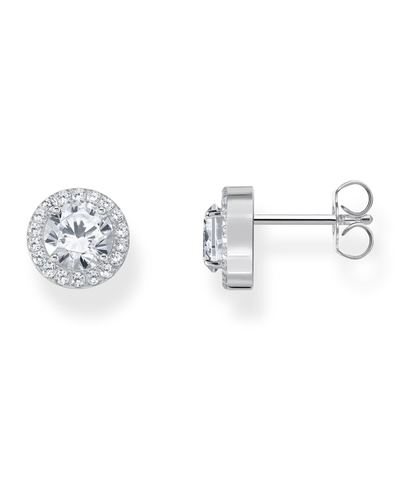 Thomas Sabo Damen Halo-Ohrstecker mit weißem Stein im Brillantschliff Silber, Sterlingsilber Silberfarben
