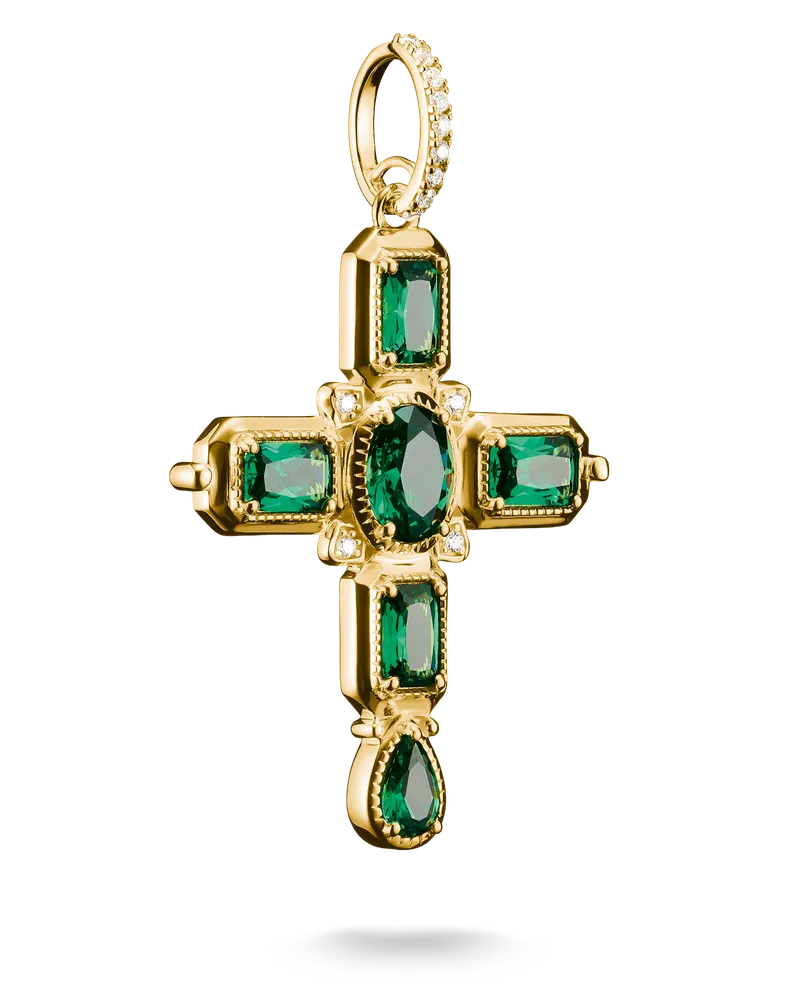 Thomas Sabo Damen Anhänger Kreuz Grüne Steine Zirkonia 18k Vergoldung, Sterlingsilber Gelbgold vergoldet Gelbgoldfarben