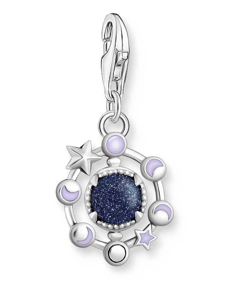 Thomas Sabo Damen Charm-Anhänger Mondphasen mit imitiertem Sandstein Silber geschwärzt, Sterlingsilber, Charm Club Collection Dunkelblau