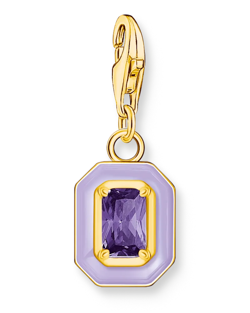 Thomas Sabo Charm-Anhänger Oktagon mit violettem Stein und Kaltemaille vergoldet Gelbgoldfarben