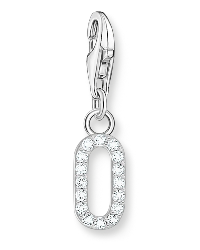 Thomas Sabo Damen Charm-Anhänger Zahl 0 mit weißen Steinen Silber, Sterlingsilber, Charm Club Collection Silberfarben