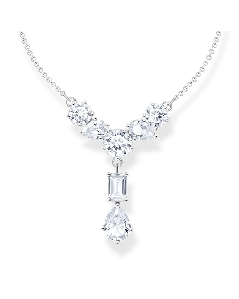 Thomas Sabo Damen Halskette im Y-Stil mit sieben weißen Steinen Silber, Sterlingsilber Silberfarben