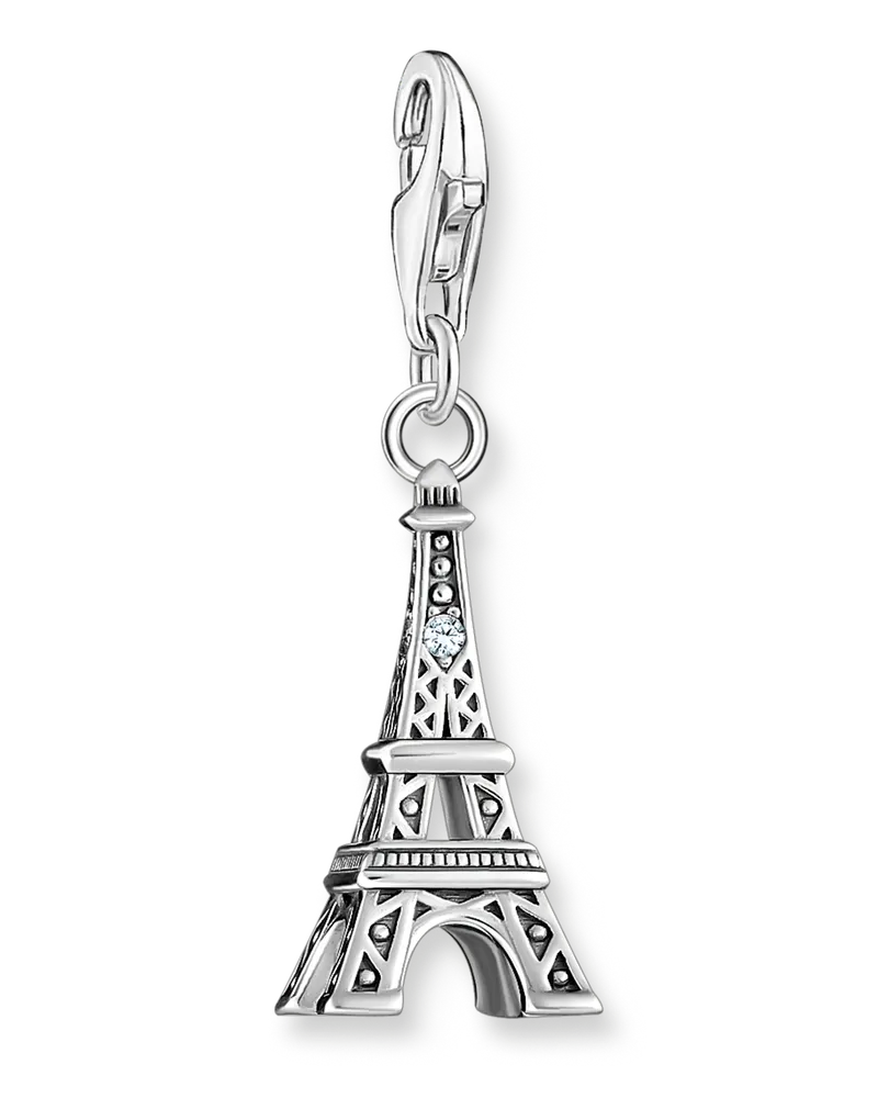 Thomas Sabo Damen Charm-Anhänger Eiffelturm mit weißem Zirkonia Silber, Sterlingsilber, Charm Club Collection Silberfarben
