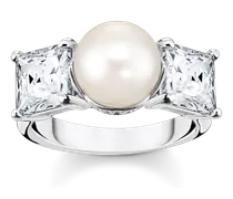 Ring Perle mit weißen Steinen silber