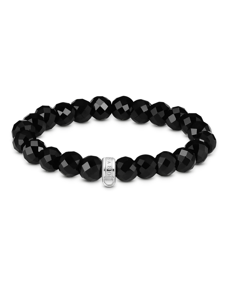 Thomas Sabo Herren Charm-Armband Obsidian-Beads oval, Sterlingsilber, Charm Club Collection Schwarz