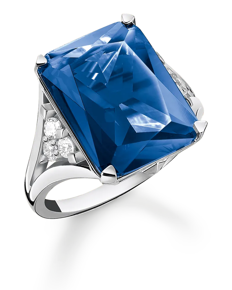 Thomas Sabo Damen Ring mit blauen und weißen Steinen Silber, Sterlingsilber Dunkelblau