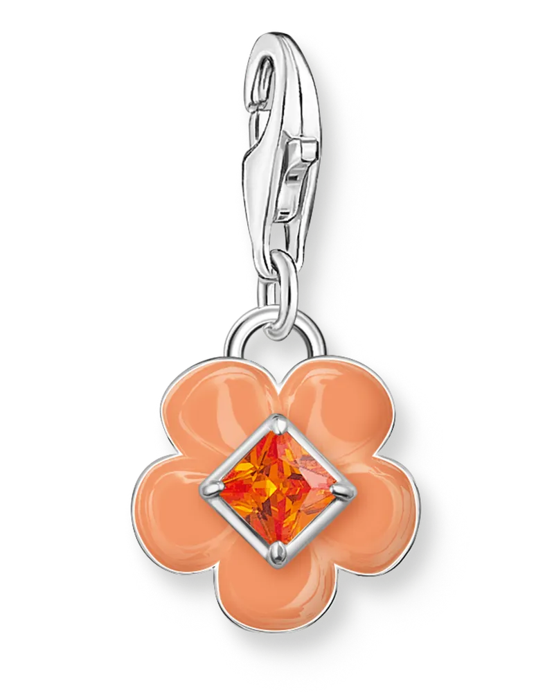 Thomas Sabo Charm-Anhänger Blume mit orangenem Stein Silber Orange