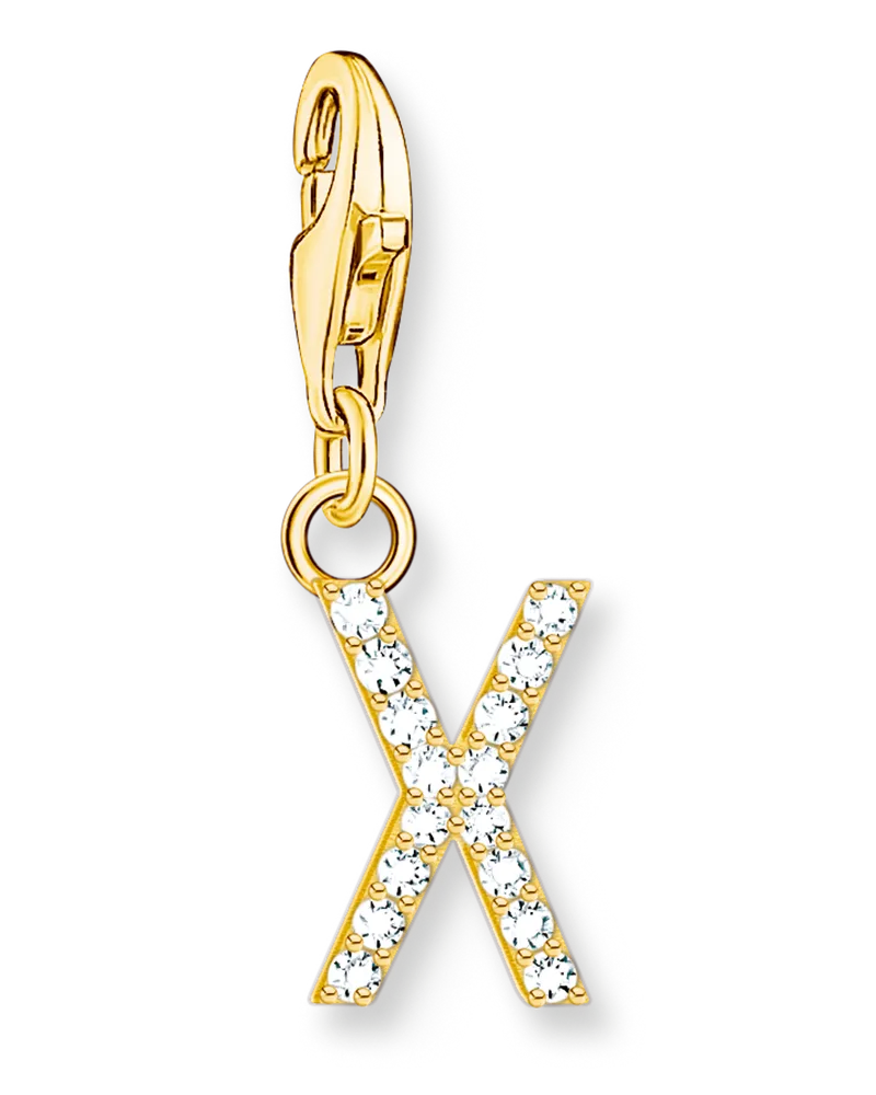 Thomas Sabo Damen Charm-Anhänger Buchstabe X mit weißen Steinen vergoldet, Sterlingsilber Gelbgold vergoldet, Charm Club Collection Gelbgoldfarben