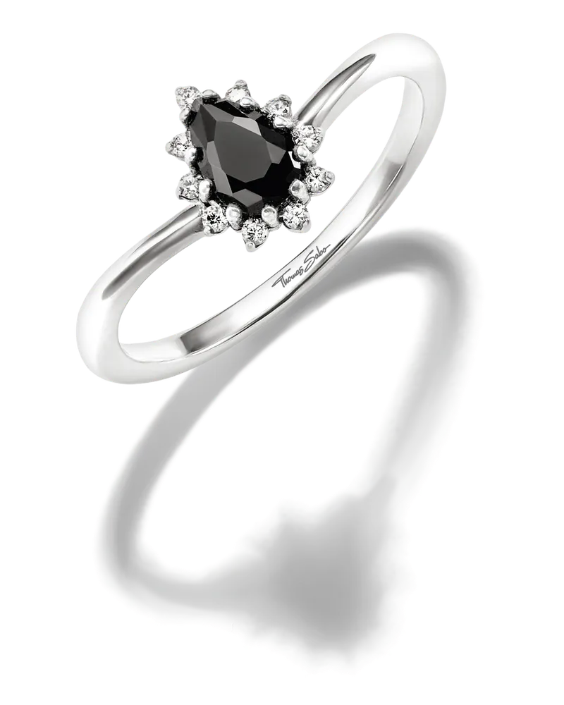 Thomas Sabo Damen Ring True Romance Schwarzer Tropfen Zirkonia Silber, Sterlingsilber Schwarz
