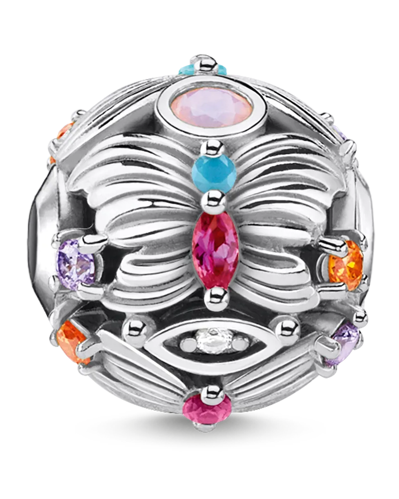 Thomas Sabo Damen Bead Schmetterling silber, 925 Sterlingsilber, geschwärzt/ Glas-Keramik Stein/ synthetischer Korund/ Zirkonia, Karma Beads Orange