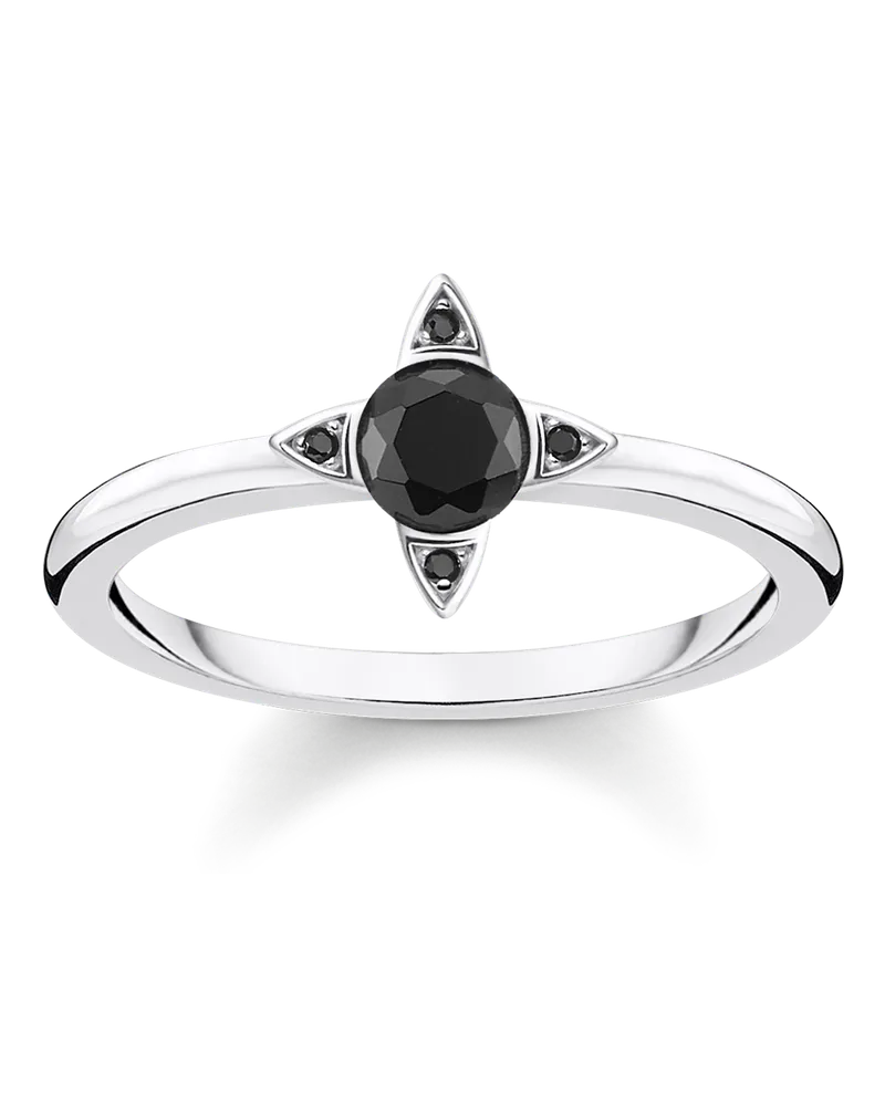 Thomas Sabo Damen Ring schwarze Steine silber, Sterlingsilber Schwarz