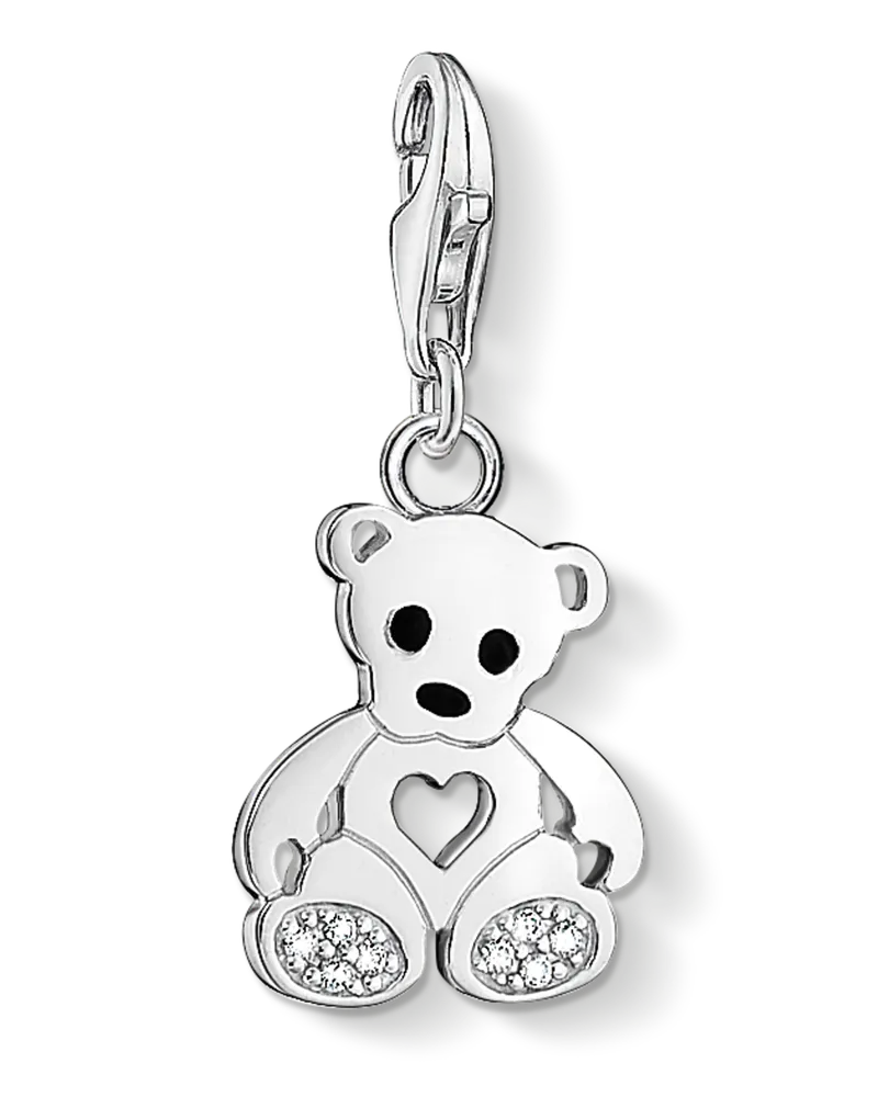 Thomas Sabo Damen Charm-Anhänger Teddybär mit Herz, Sterlingsilber, Charm Club Collection Silberfarben