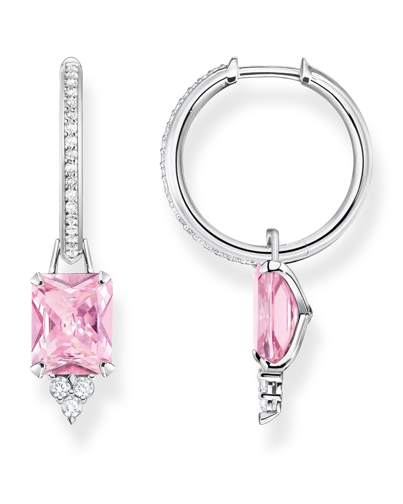Thomas Sabo Damen Creolen mit pinken und weißen Steinen Silber, Sterlingsilber Pink