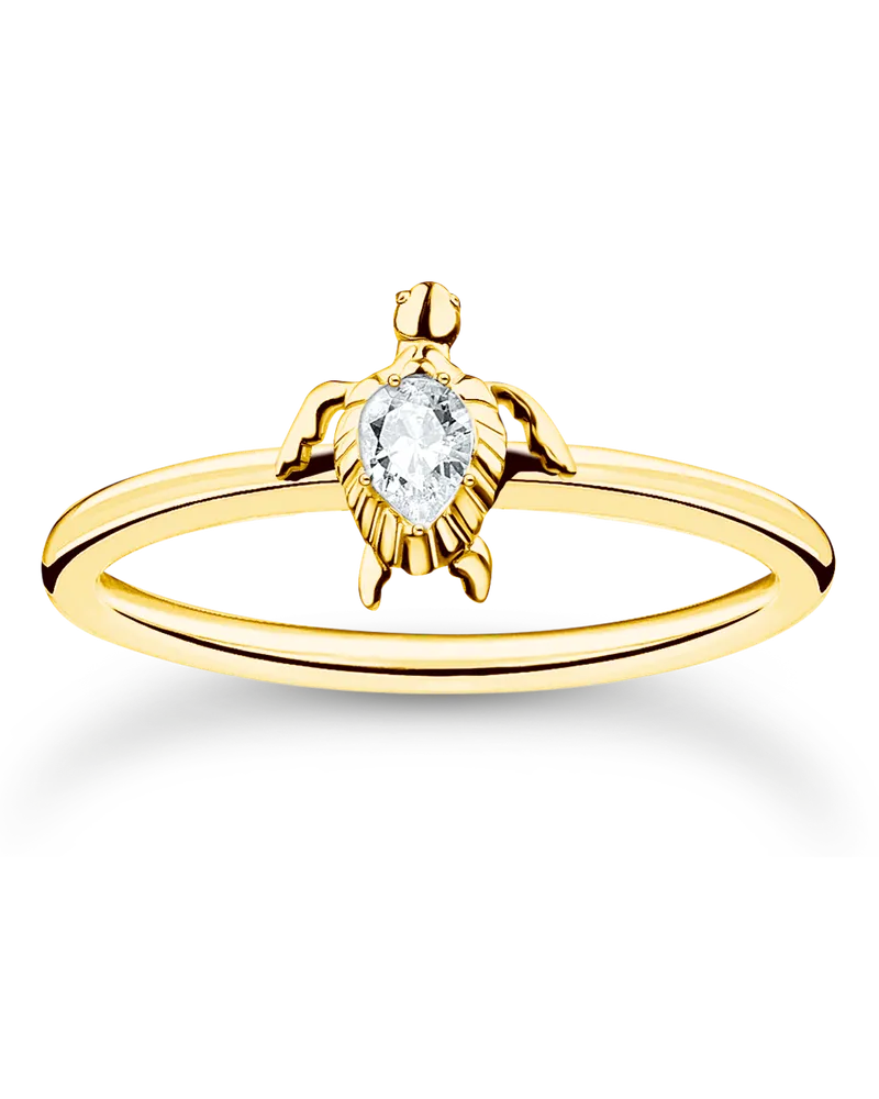 Thomas Sabo Damen Ring Schildkröte gold, Sterlingsilber Gelbgold vergoldet, Charming Collection Gelbgoldfarben
