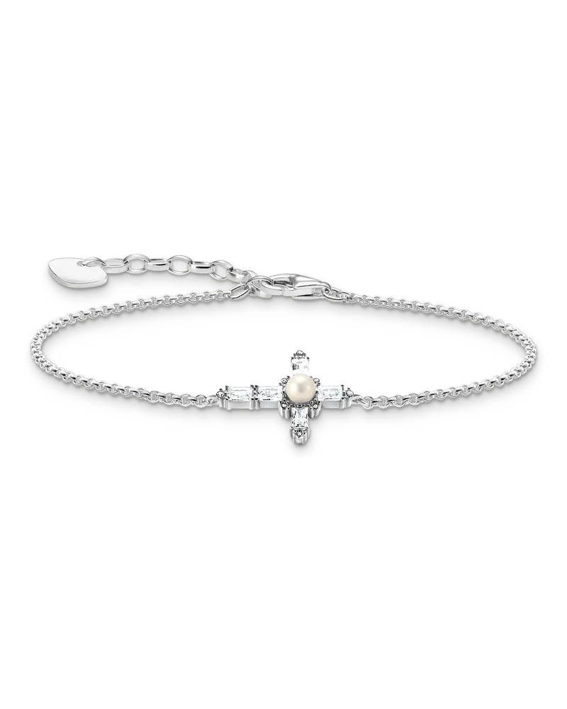 Thomas Sabo Damen Armband mit weißem Kreuz Cross Romance Silber, Sterlingsilber Silberfarben