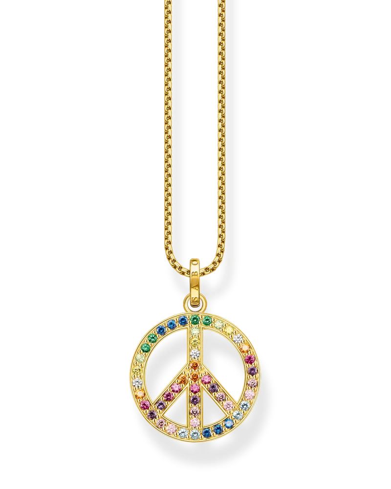 Thomas Sabo Herren Kette mit Anhänger Peace-Zeichen mit bunten Steinen vergoldet, Sterlingsilber Gelbgold vergoldet Blau