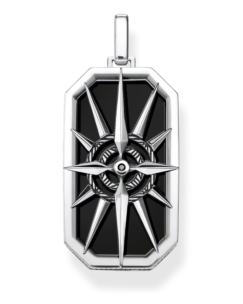 Thomas Sabo Herren Anhänger Kompass Stern schwarz, Sterlingsilber Schwarz