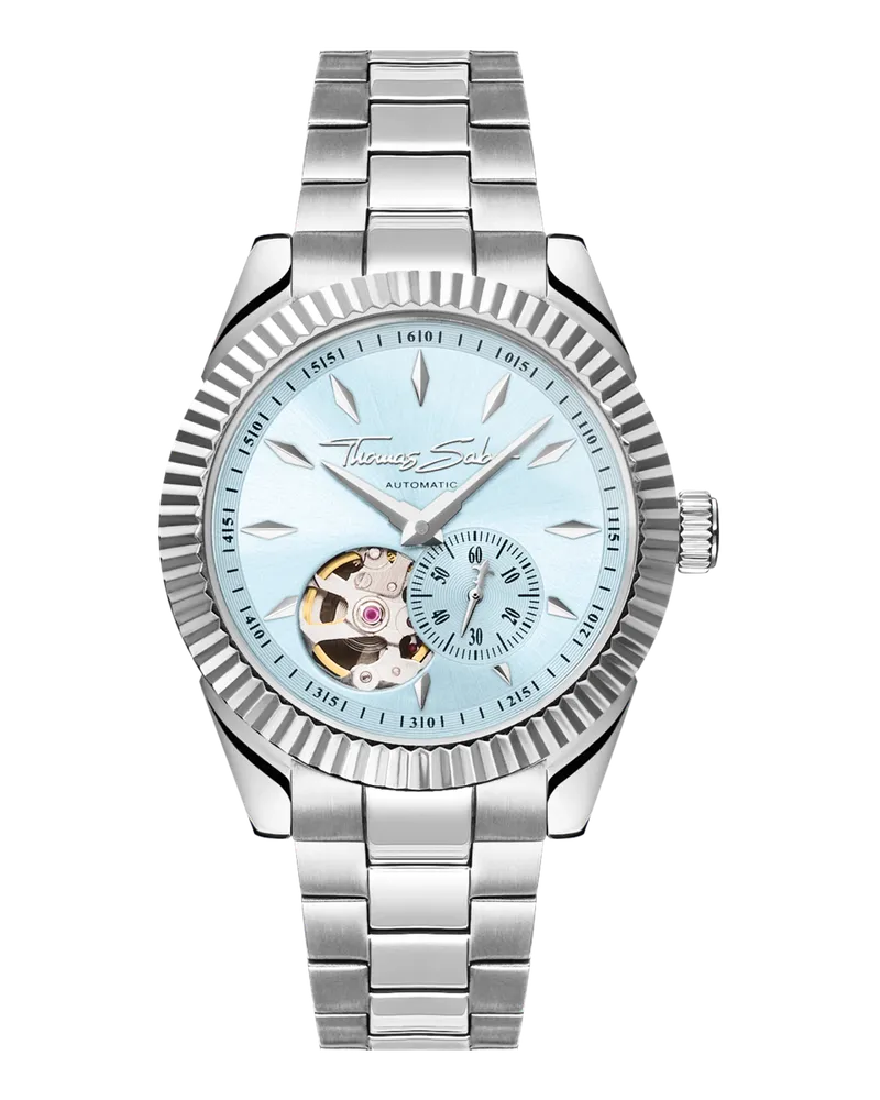 Thomas Sabo Herren Automatikuhr mit und Zifferblatt in Eisblau silberfarben, Edelstahl Blau