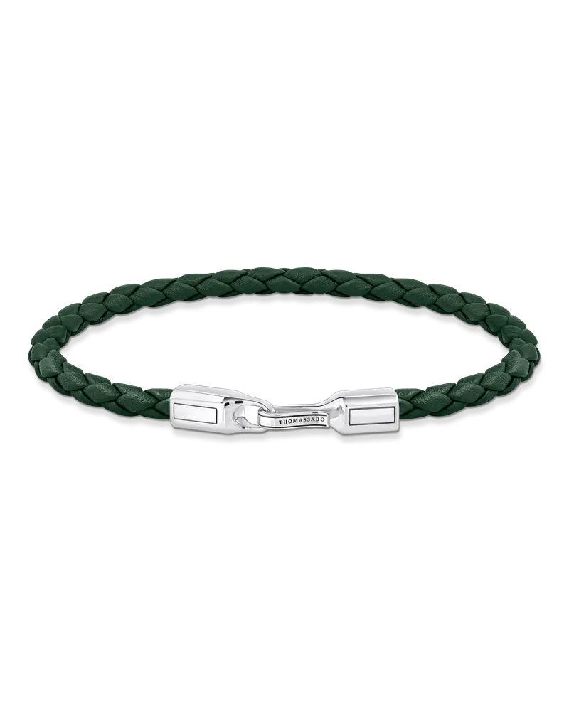 Thomas Sabo Herren Lederarmband schmal in Grün Silber, Sterlingsilber | Leder Grün