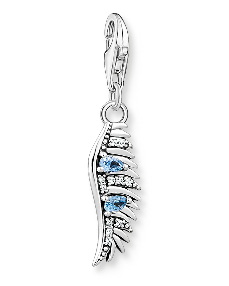 Thomas Sabo Damen Charm-Anhänger Phönix Feder mit blauen Steinen silber, Sterlingsilber, Charm Club Collection Hellblau