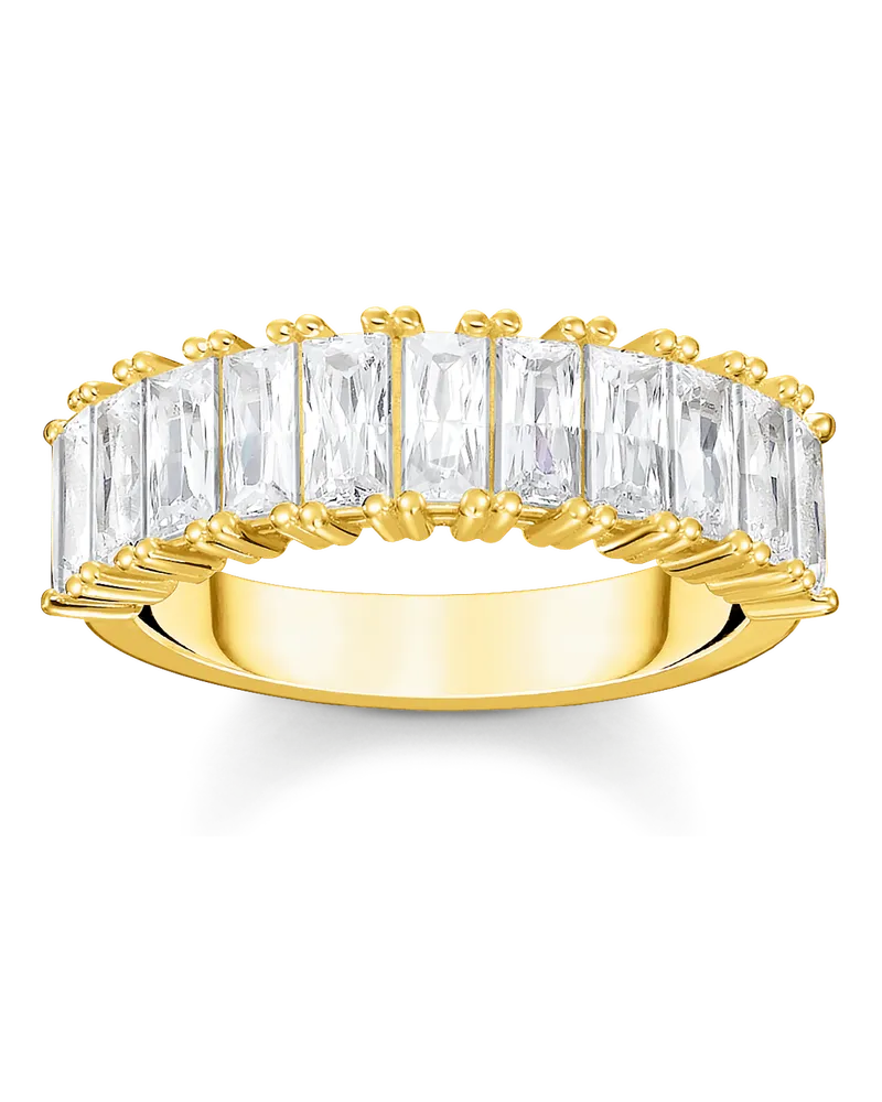 Thomas Sabo Damen Ring mit weißen Steinen Pavé vergoldet, Sterlingsilber Gelbgold vergoldet Gelbgoldfarben