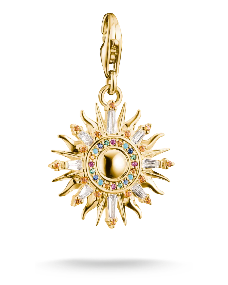 Thomas Sabo Damen Charm-Anhänger bunte Sonne vergoldet, 925 Sterlingsilber vergoldet Gelbgold/ Glas-Keramik Stein/ synthetischer Korund/ Zirkonia, Charm Club Collection Blau