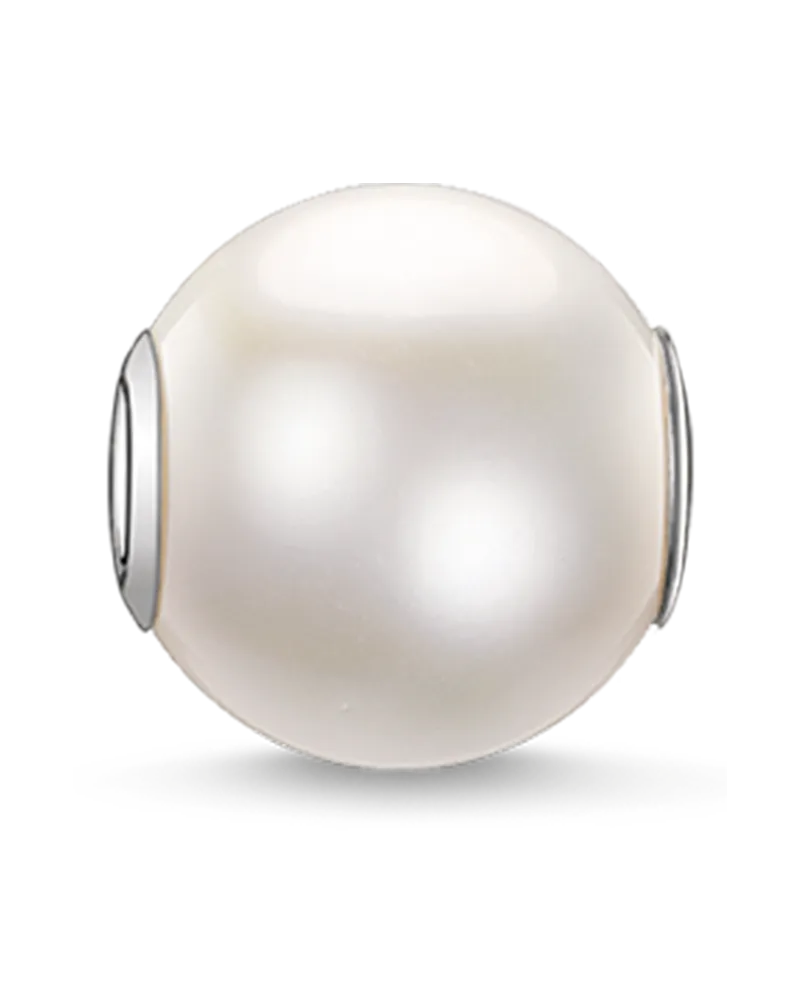 Thomas Sabo Damen Bead Weiße Perle Groß, Sterlingsilber, Karma Beads Silberfarben