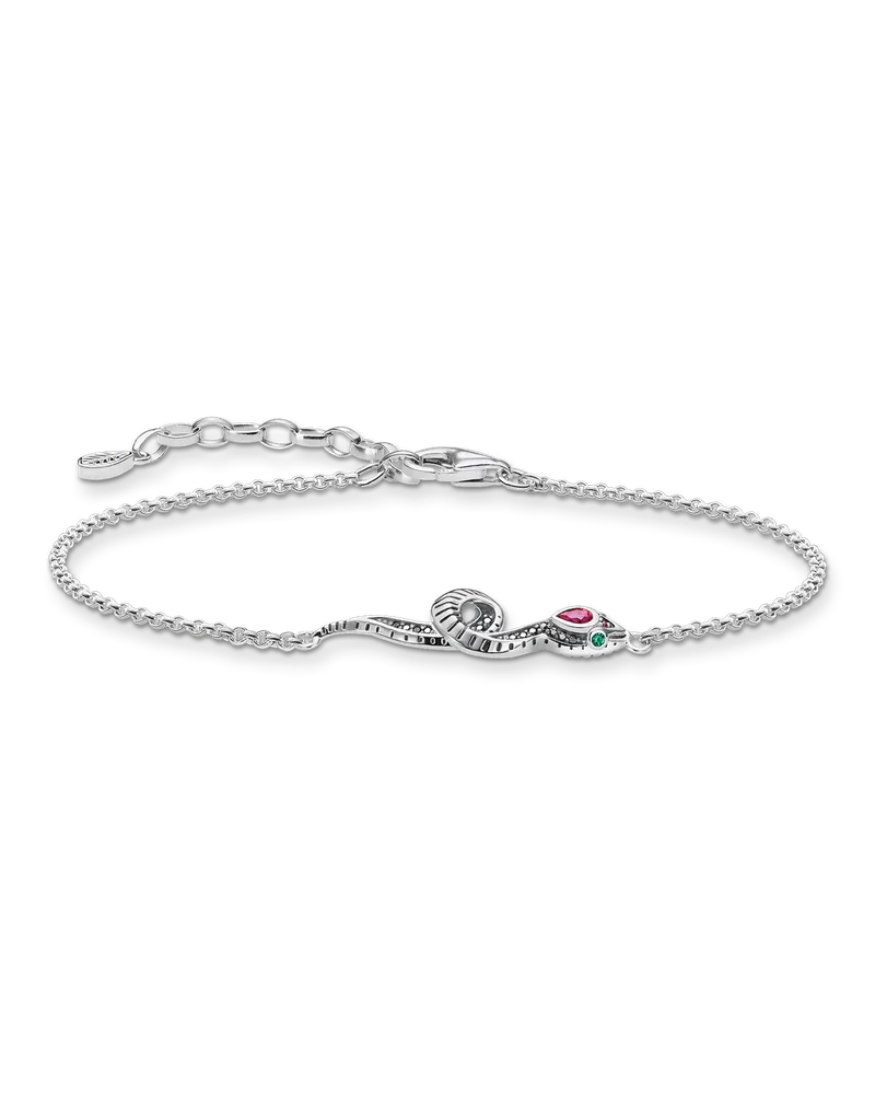 Thomas Sabo Damen Armband Schlange silber, 925 Sterlingsilber, geschwärzt/ Glas-Keramik Stein/ synthetischer Korund/ Zirkonia Grün