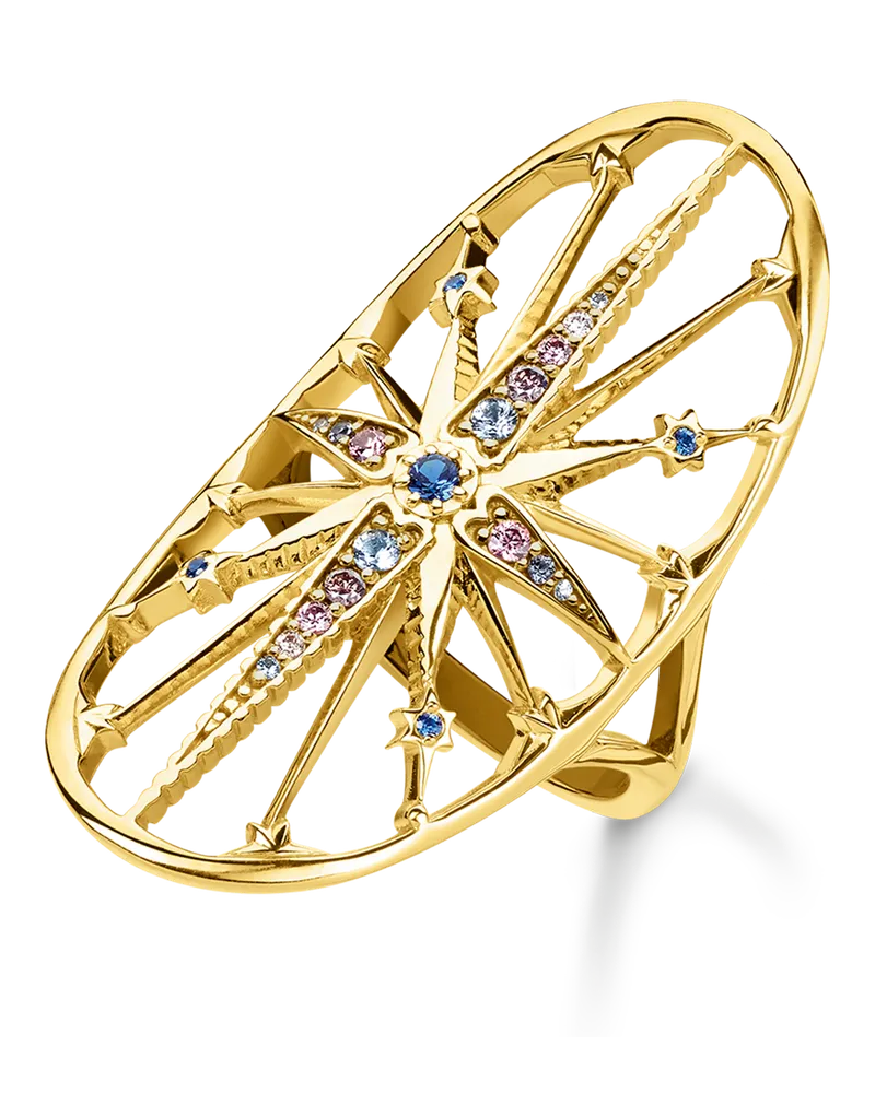 Thomas Sabo Damen Ring Royalty Stern gold, 925 Sterlingsilber, vergoldet Gelbgold/ Glas-Keramik Stein Blau