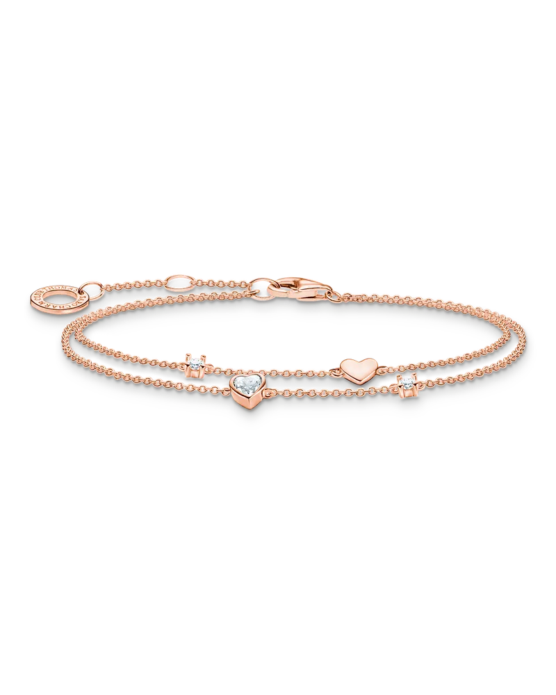 Thomas Sabo Damen Armband mit Herzen und weiße Steine roségold, Sterlingsilber Roségold vergoldet, Charming Collection Roségoldfarben