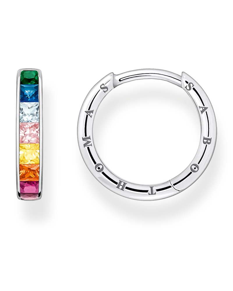 Thomas Sabo Damen Creolen mit bunten Steinen Pavé Silber, 925 Sterlingsilber/ Glas-Keramik Stein/ synthetischer Korund/ Zirkonia Dunkelblau