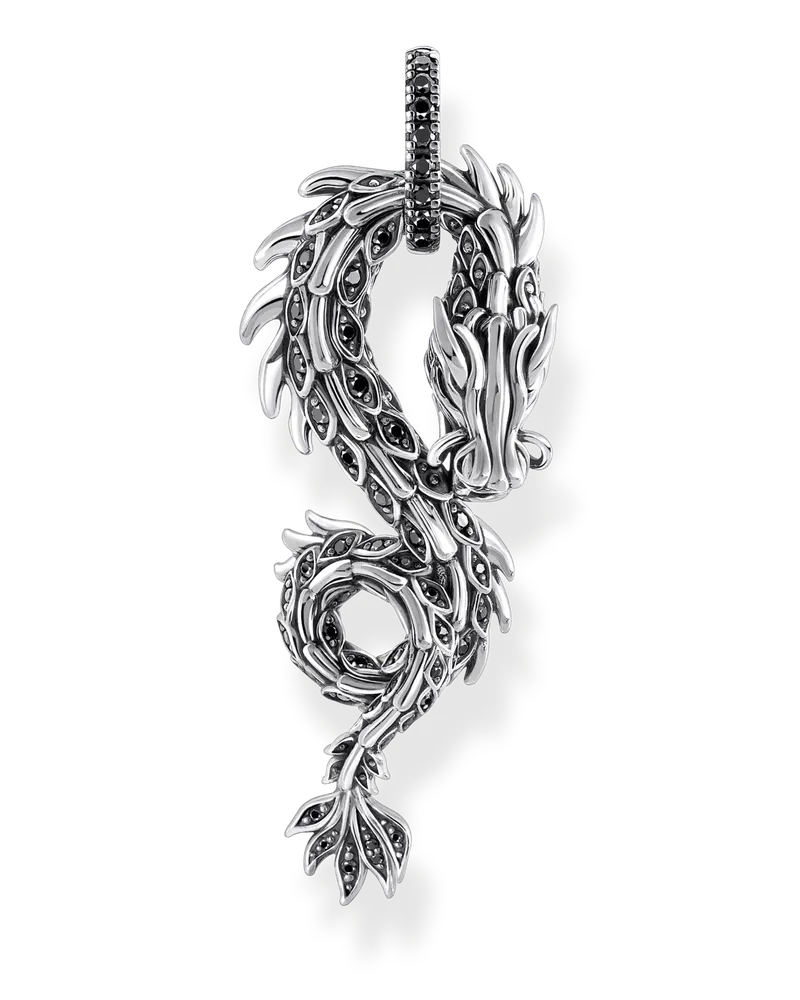 Thomas Sabo Herren Anhänger Drache mit schwarzen Steinen Silber geschwärzt, Sterlingsilber Schwarz
