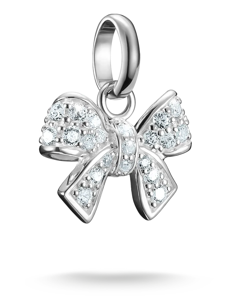 Thomas Sabo Damen Charm-Anhänger Schleife mit Steinen Connect Silber, Sterlingsilber Silberfarben