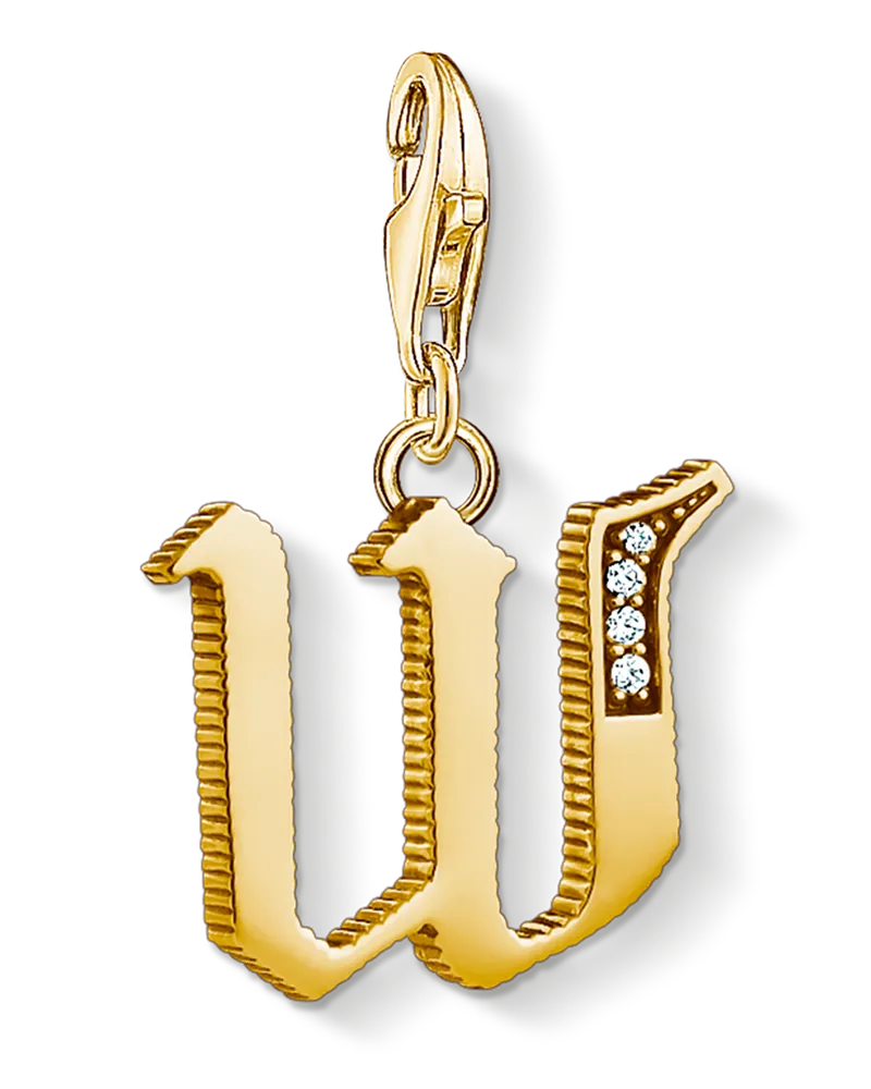 Thomas Sabo Herren Charm-Anhänger Buchstabe W gold, Sterlingsilber Gelbgold vergoldet, Charm Club Collection Gelbgoldfarben