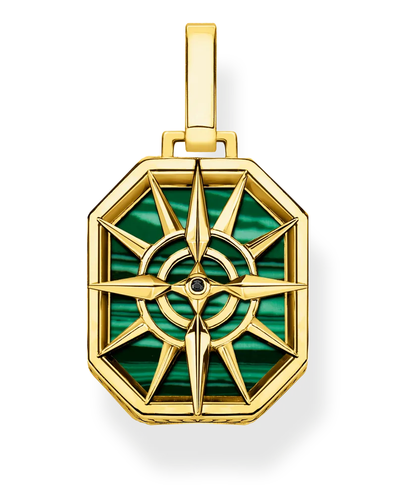 Thomas Sabo Herren Anhänger Kompass Stern grün, 925 Sterlingsilber vergoldet Gelbgold/ imitierter Malachit Gelbgoldfarben