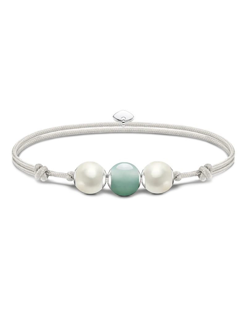 Thomas Sabo Damen Armband Karma Secret mit grünem Aventurin Bead und weißen Süßwasserzuchtperlen, Sterlingsilber, Karma Beads Beige