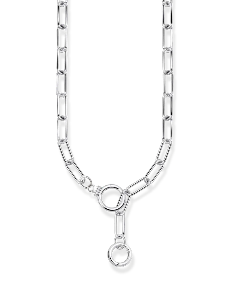 Thomas Sabo Damen Gliederkette mit zwei Ringverschlüssen und weißen Steinen Silber, Sterlingsilber Silberfarben