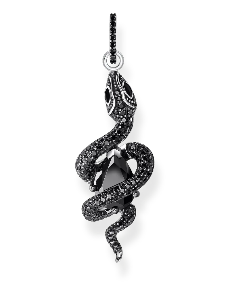 Thomas Sabo Damen Anhänger Schlange mit schwarzen Steinen Silber geschwärzt, Sterlingsilber Schwarz