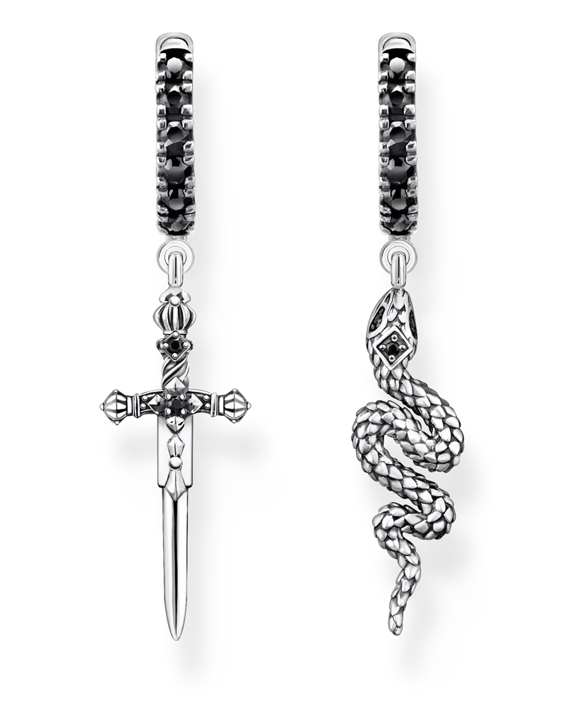 Thomas Sabo Herren Creolen geschwärzt Schlange und Schwert, Sterlingsilber Schwarz